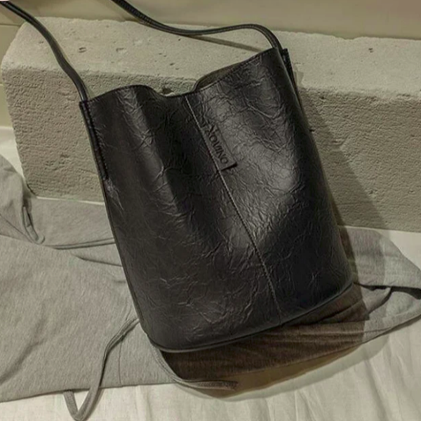 Vegan Leather Understated Style Bucket Bag 4