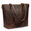 S-ZONE Women's Leather Tote Bag Vintage Large Work Handbag Shoulder Crossbody Purse with Zipper Pocket 1