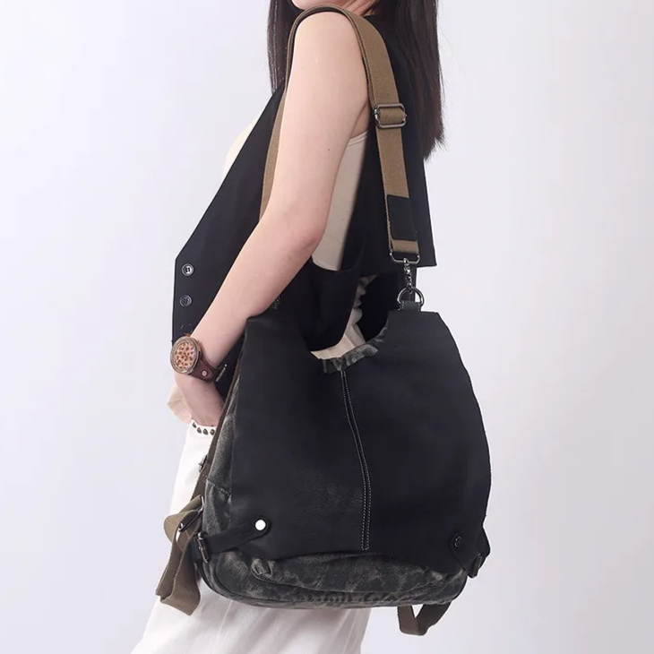 Canvas & Genuine Leather Multi-Functional Flap Bag | KoKo Royale