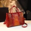 Genuine Leather Croc Executive Charm Tote 1