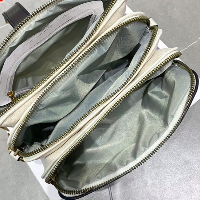 Vegan Leather Triple Zipper Pocket Sling Bag 6